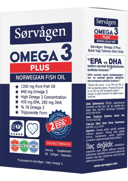 Sorvagen Omega3 Plus 1200MG Balık Yağı, 60 Kapsül fırsatları