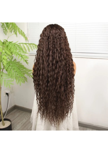 Afro Dalga Kumral Fiber Sentetik Tül Peruk fırsatları