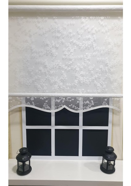 Çiftli Sistem Modern Beyaz Çiçekli Tül Ekru Stor Perde STB4003 modelleri