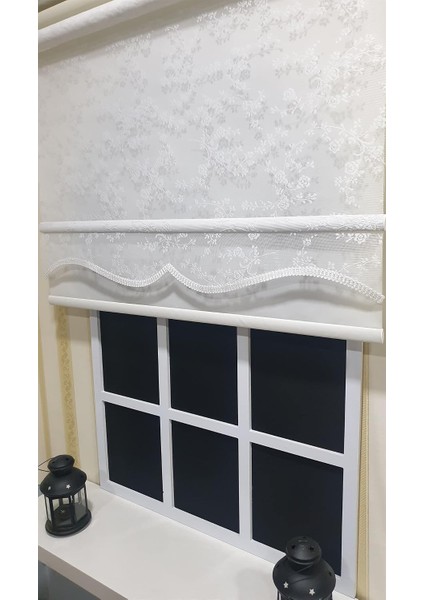Çiftli Sistem Modern Beyaz Çiçekli Tül Ekru Stor Perde STB4003 fırsatları