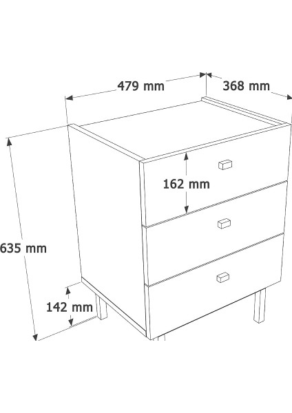 Komodin, 3 Çekmeceli, Ahşap Ayaklı, Beyaz fiyatları