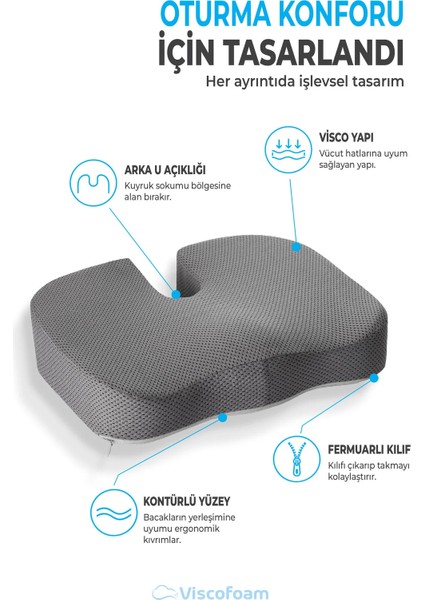 Ortopedik Oturma Minderi Hemeroid Kuyruk Sokumu Coccyx Oturma Minderi Visco Minder Gri fiyatları