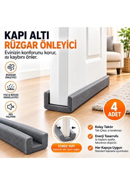 Baffhome 4 Adet Kapı Altı Rüzgar Önleyici Isı Yalıtım Süngeri Soguk Rüzgar Önleyici