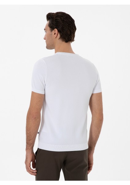 White Slim Fit Crew Neck Knit T-Shirt indirimleri