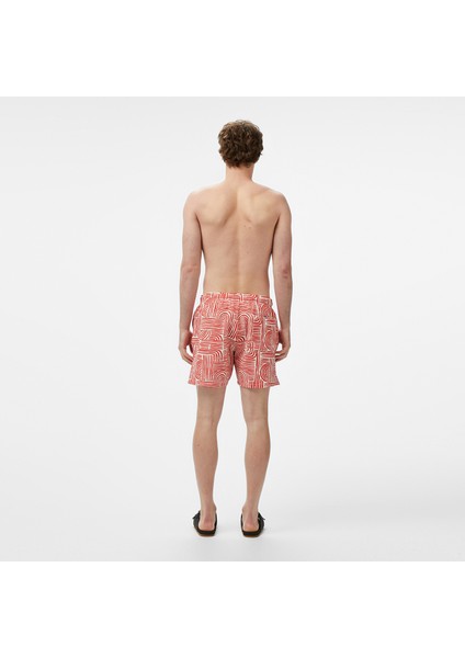 Men's Red Regular Fit Patterned Swim Shorts fiyatları