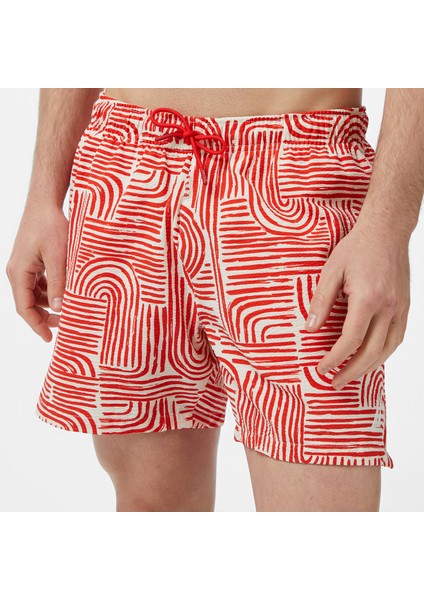 Men's Red Regular Fit Patterned Swim Shorts fırsatları