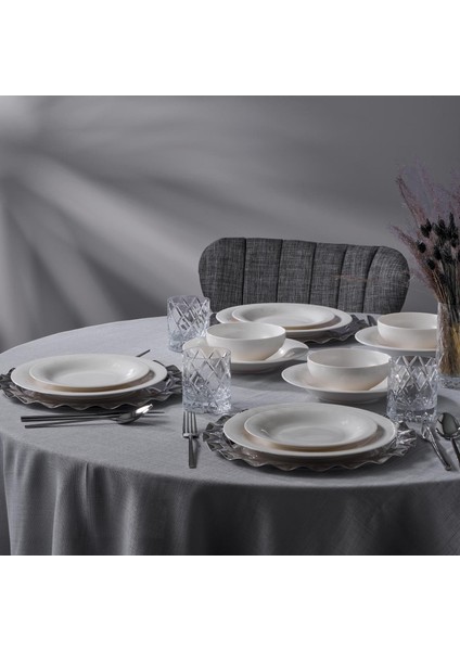 Lily 24-Piece 6-Person Bone Dinnerware Set - White modelleri