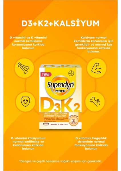 Expert D3K2 ve Kalsiyum 30 Tablet x 2 Adet modelleri