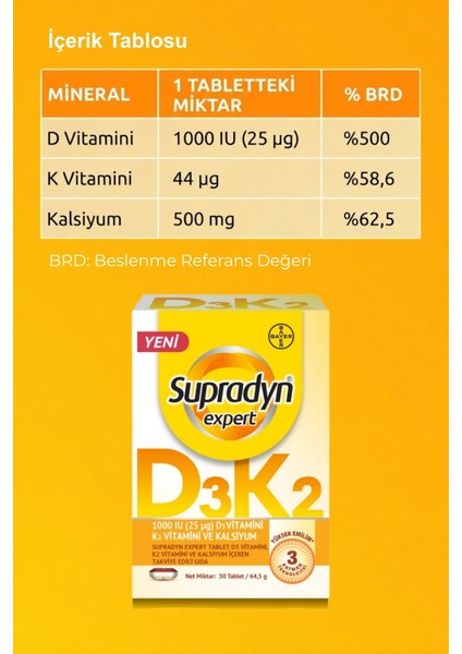 Expert D3K2 ve Kalsiyum 30 Tablet x 2 Adet fırsatları