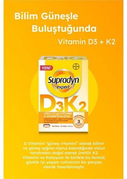 Expert D3K2 ve Kalsiyum 30 Tablet x 2 Adet