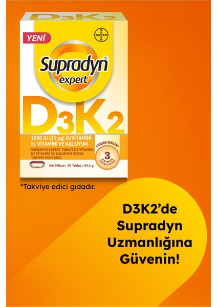 Expert D3K2 ve Kalsiyum 30 Tablet x 2 Adet