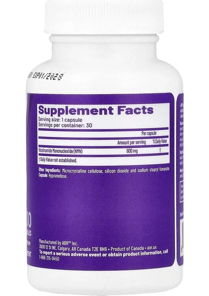 Aor, NMN-600, 30 Capsules (600 Mg Per Capsule) fiyatları