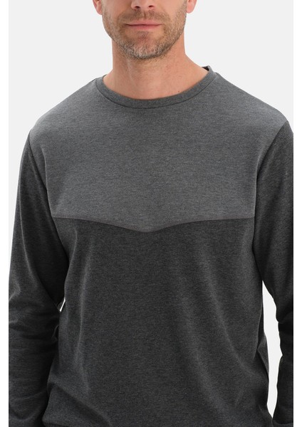 Anthracite Melange Panel Detail Long Sleeve Pajama Set indirimleri