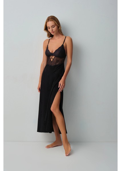 Black Private Lace Long Nightgown fiyatları