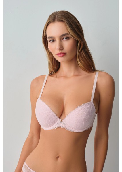 Pink Floral Lace Underwire Half Padded Bra fiyatları