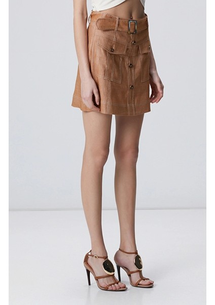 Tobacco Linen Blend Skirt modelleri