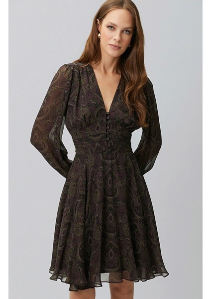 Plum Patterned Mini Chiffon Dress fiyatları