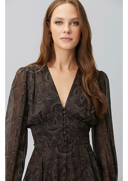 Plum Patterned Mini Chiffon Dress modelleri