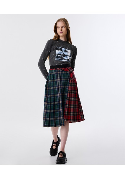 Asymmetric Pleated Plaid Skirt fiyatları