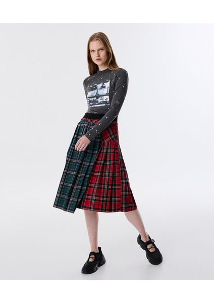 Asymmetric Pleated Plaid Skirt modelleri