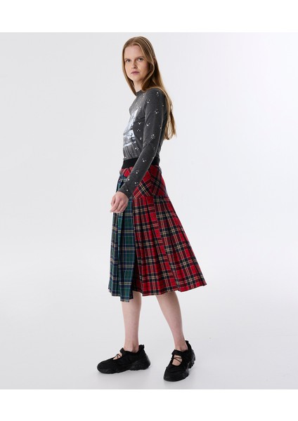Asymmetric Pleated Plaid Skirt fırsatları