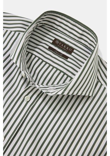 Dark Green Striped Cotton Shirt fiyatları
