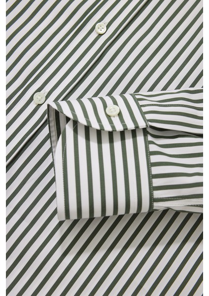 Dark Green Striped Cotton Shirt modelleri
