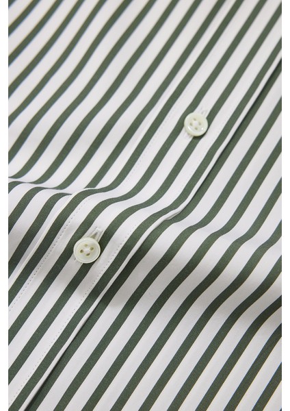 Dark Green Striped Cotton Shirt fırsatları