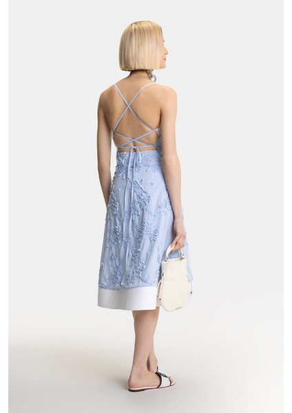 Blue-White Sleeveless Midi Dress fiyatları