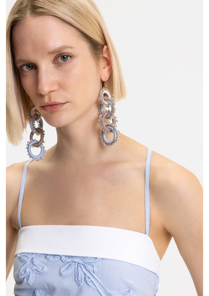 Blue-White Sleeveless Midi Dress fırsatları