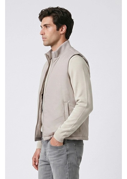 Stone Stand Collar Pocket Detail Casual Vest modelleri