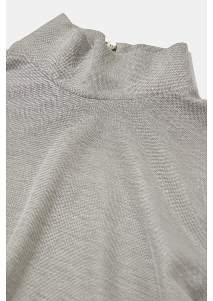 Grey Stand Collar Long Sleeve T-Shirt modelleri