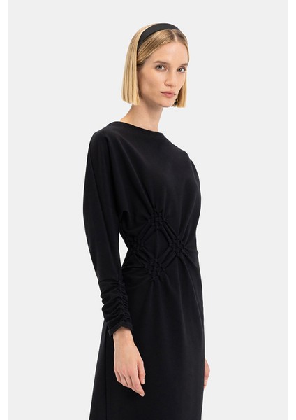 Black Long Sleeve Midi Dress modelleri