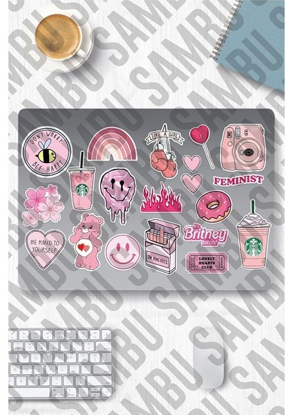 Aesthetic Temalı Sticker Etiket Seti 3 - Pembe Sticker - Fiyatı