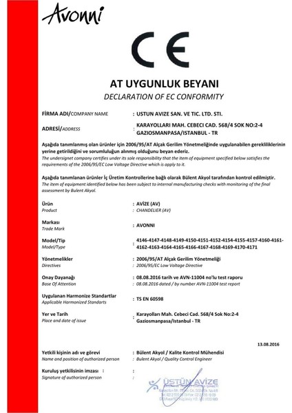Avonni 4163 Klasik Avize, 60 W, Eskitme indirimleri