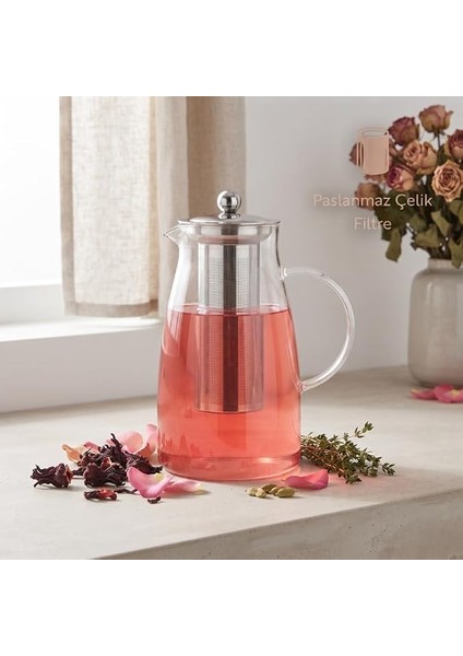 Sürahisi - 1500 ml - Paslanmaz Çelik Filtre - Cam modelleri