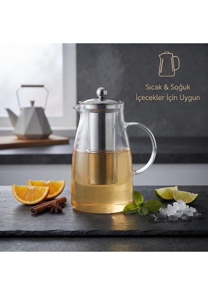 Sürahisi - 1500 ml - Paslanmaz Çelik Filtre - Cam indirimleri