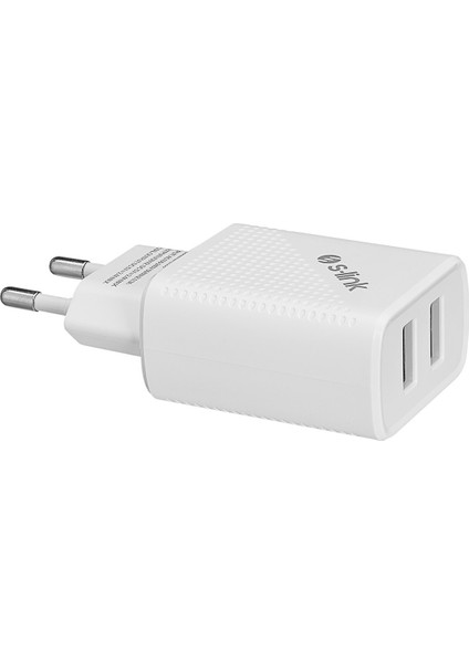 SL-EC50T 5V 2.4A Hızlı Şarj Adaptörü Type-C Kablolu 2 USB Beyaz Renkli indirimleri