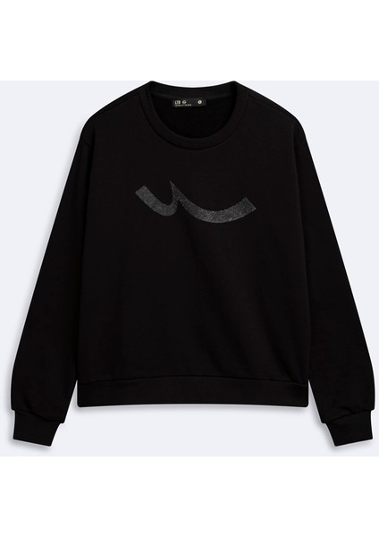 Regular Fit Sign Baskılı Bisiklet Yaka Siyah Sweatshırt fırsatları