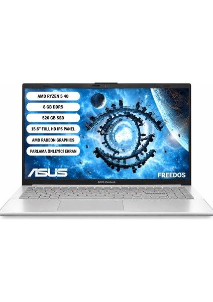 Asus Vivobook Go 15 E1504FA-BQ4442 AMD Ryzen 5 40 8GB 512GB SSD Freedos 15.6" Taşınabilir Bilgisayar