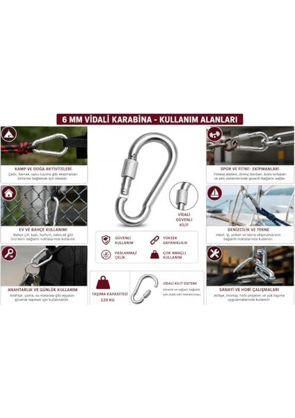 Metal Vidalı Karabina 6 mm 5 Adet fiyatları