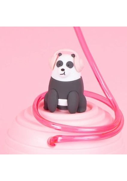 We Bare Bears Lisanslı Döndürülen Pipetli Plastik Bardak (480 Ml) - Panda modelleri