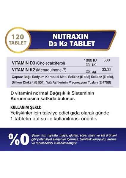 D3K2 120 Tablet - 1000 Iu D3 Vitamini, 25 Mcg K2 Vitamini modelleri