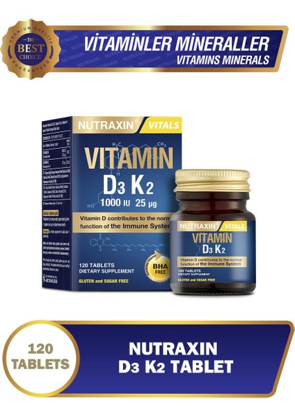 D3K2 120 Tablet - 1000 Iu D3 Vitamini, 25 Mcg K2 Vitamini indirimleri