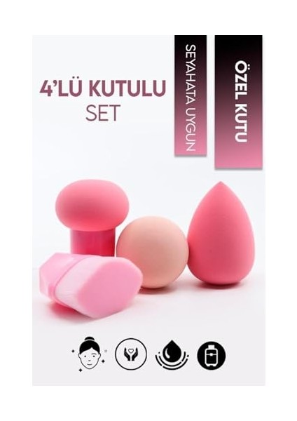 Çok Renkli, Kutulu Makyaj Süngeri Seti, 4'lü indirimleri