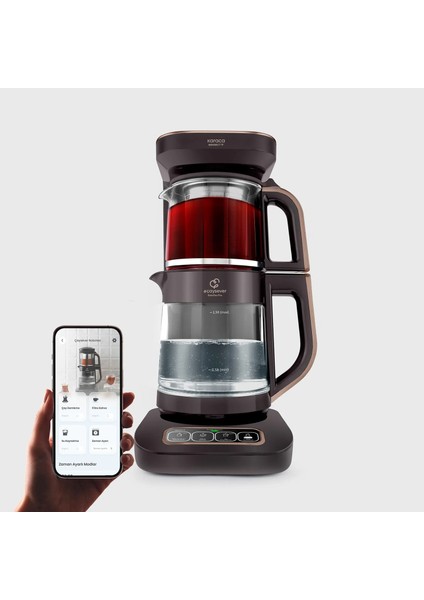 Karaca Çaysever Robotea Pro Connect 4 In 1 Konuşan Cam Çay Makinesi Walnut Brown