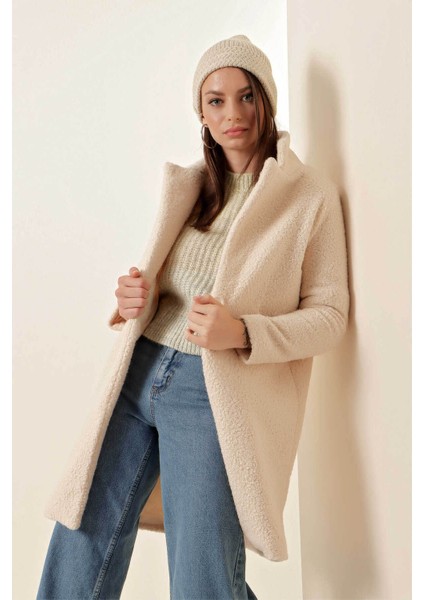 Oversize Kaşe Ekru Kadın Kaban 9082 fiyatları