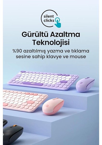 MK350 Creator Pro Combo Sessiz 3 Kanallı Bluetooth + 2.4g Wireless Türkçe Q Klavye Mouse Seti (Lila) modelleri