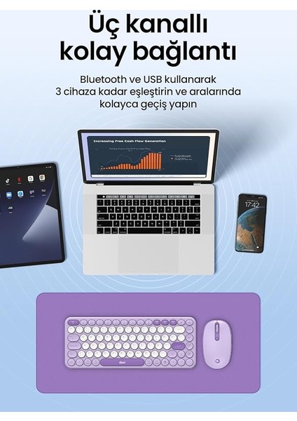 MK350 Creator Pro Combo Sessiz 3 Kanallı Bluetooth + 2.4g Wireless Türkçe Q Klavye Mouse Seti (Lila) fırsatları