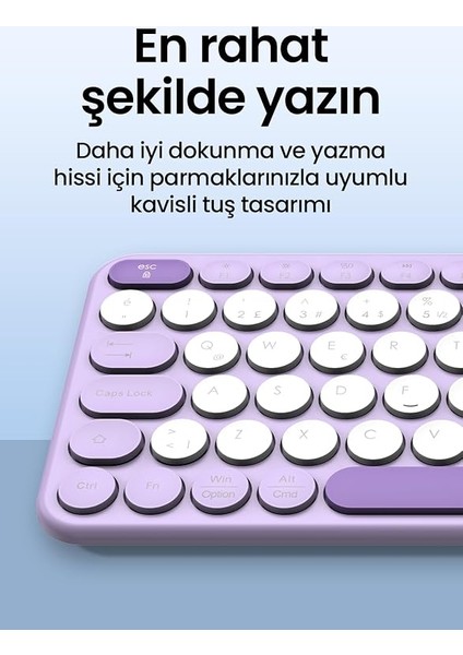 MK350 Creator Pro Combo Sessiz 3 Kanallı Bluetooth + 2.4g Wireless Türkçe Q Klavye Mouse Seti (Lila)